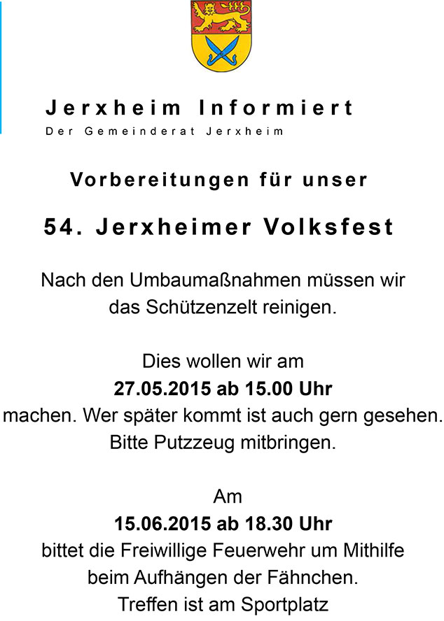 Vorbereitung Volksfest 2015 in Jerxheim