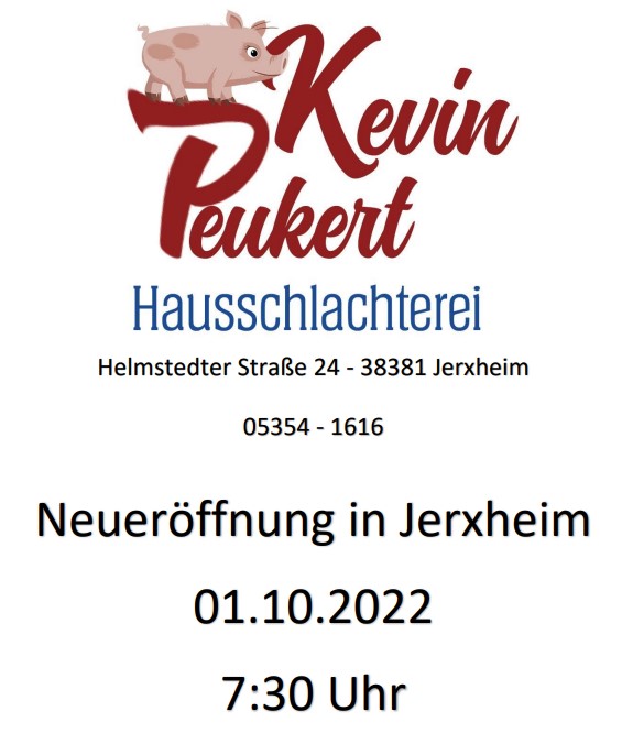 Hausschlachterei Kevin Peukert Neueröffnung in Jerxheim