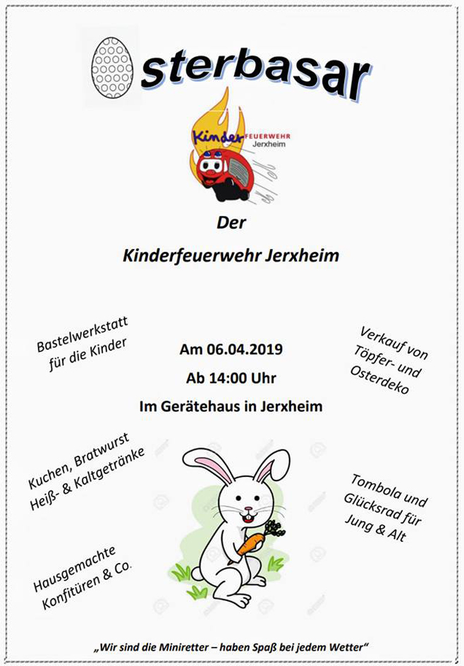 Osterbasar der Kinderfeuerwehr Jerxheim am 06.04.2019 ab 14:00 Uhr Im Gerätehaus in Jerxheim.